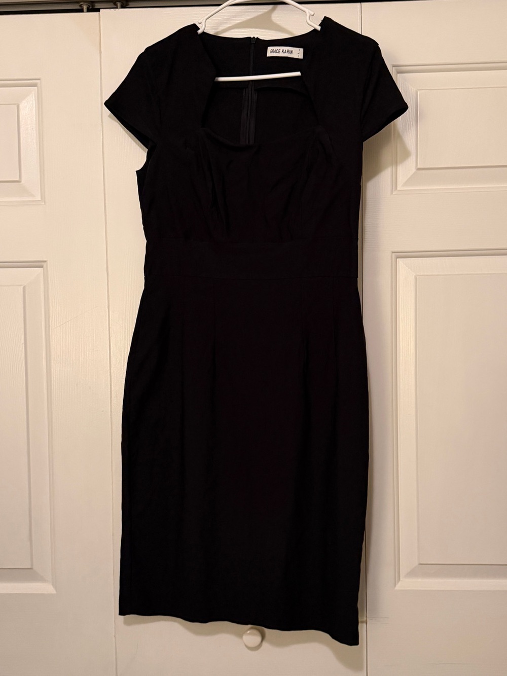 Grace Karin Black Midi Sheath Dress with Cap Sleeves